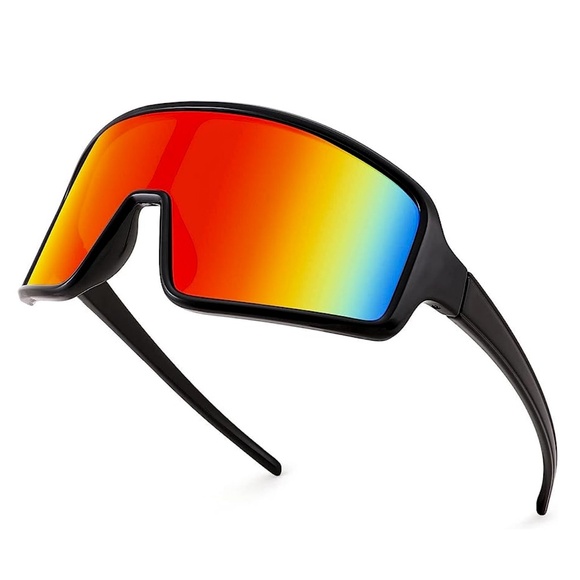Mens Women's UV400 Protection Shield Black Colorfu Cycling Sports 80s Sunglasses - Picture 1 of 5